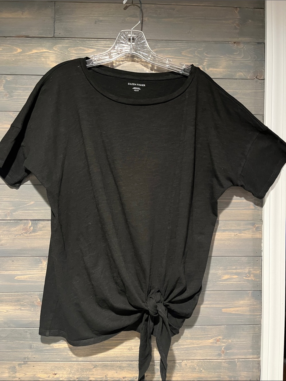 Eileen Fisher Black Short-Sleeve Tie-Front Top XS/S